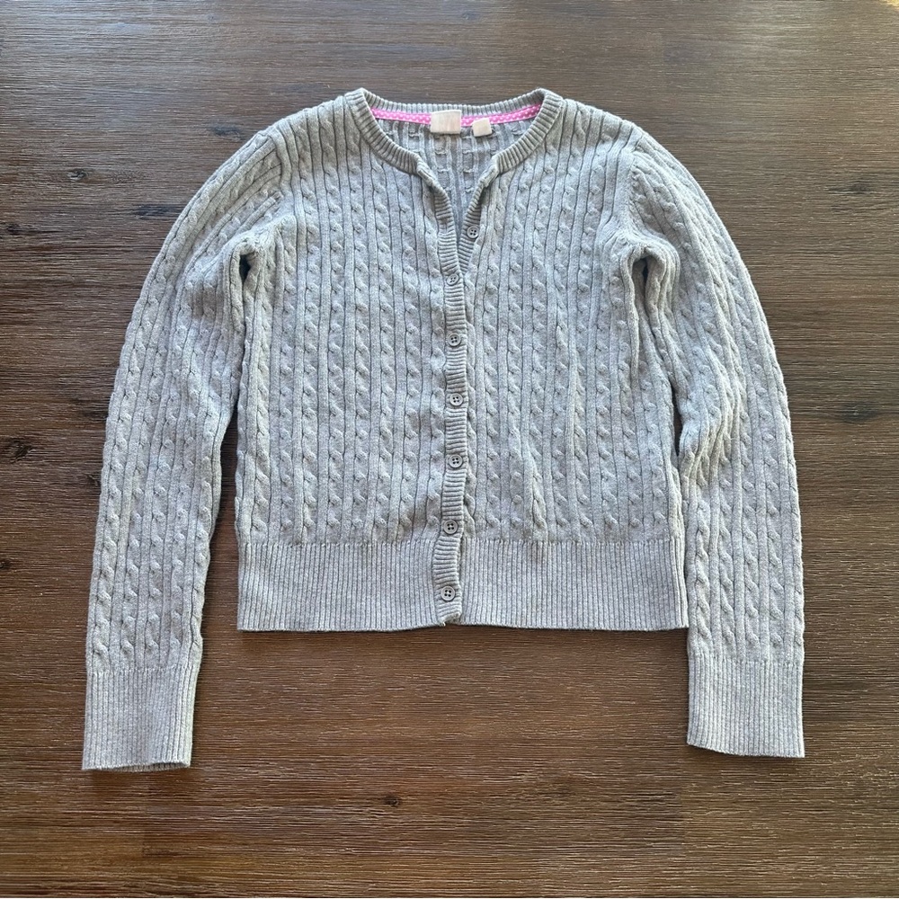 3/20$ GAP Kids Light Grey Cable Knit Button Up Cardigan size L(10)